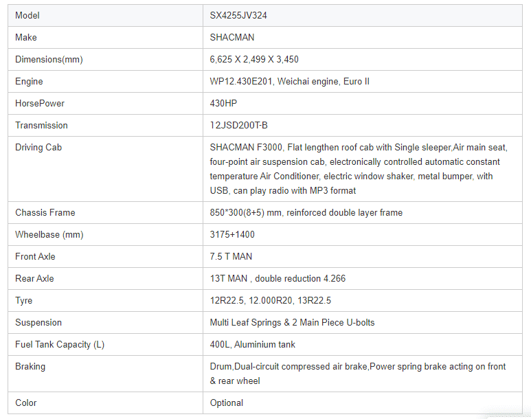shacman SX4255JV324 Specification